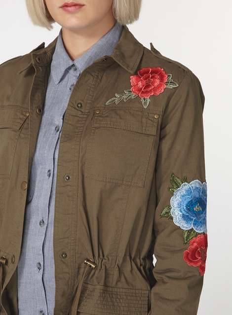 Khaki Floral Badged Jacket